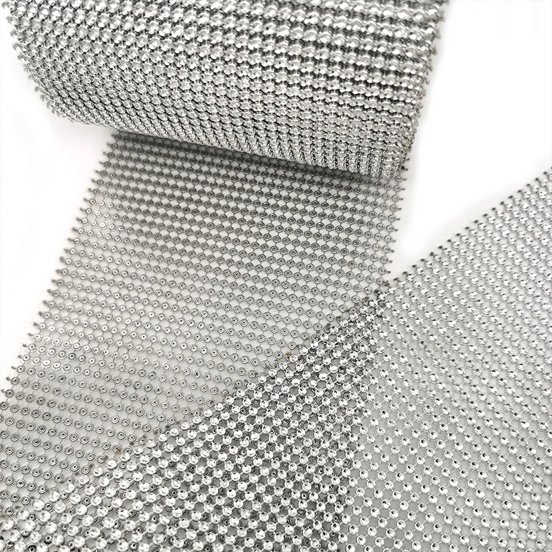factory price silver rhinestone trim 10 yard wedding trimming diamond mesh wrap roll ribbon for floral garden decoration