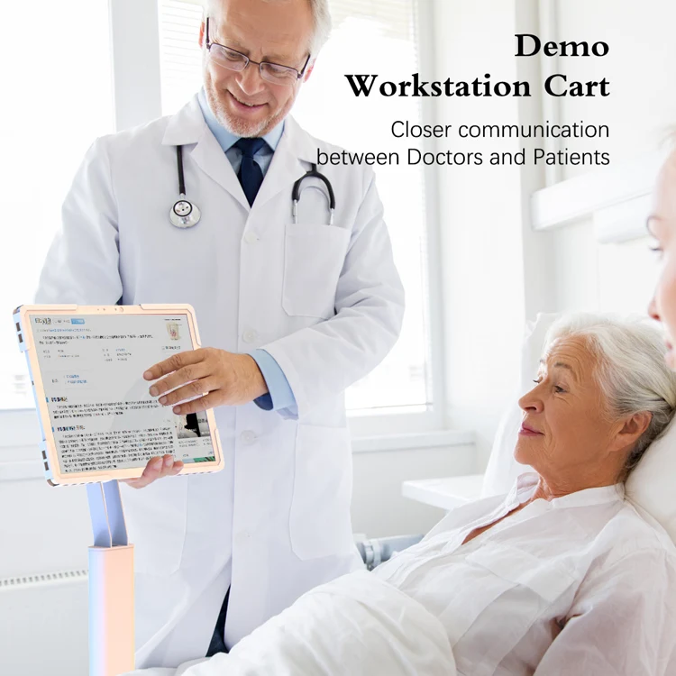 Height Adjustable Medical Rolling Trolley Custom Computer Laptop Tablet Monitor Cart For Hospital