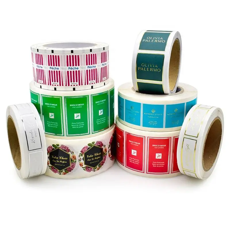 Custom Printed cosmetic Logo Sticker waterproof Self Adhesive Vinyl Roll bottle packaging Label custom stickers