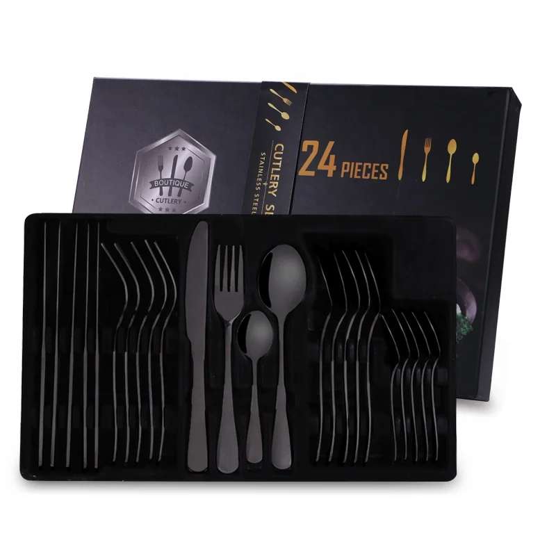 Wholesale Stainless Steel Luxury Besteck Set Royal Prestige Black Handle Flatware