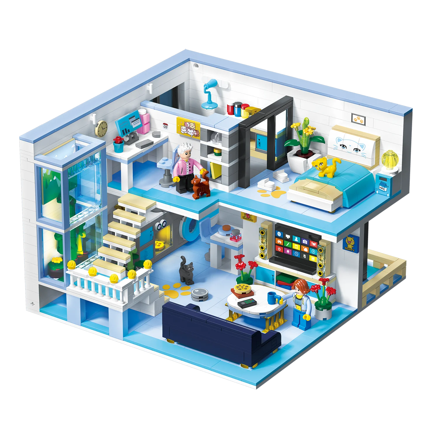 Girls Dream House Micro Blocks Building Sets Princess Room With Kitty Bear Bricks STEM Pretend Play Toys Gift for Kids cat