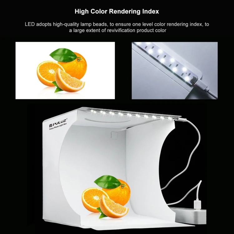 New Sell LED Photo Box PULUZ 20cm Mini Photo Studio Light Box, Photography Accessories LED Light Box with 6 FREE Backdrops Kit