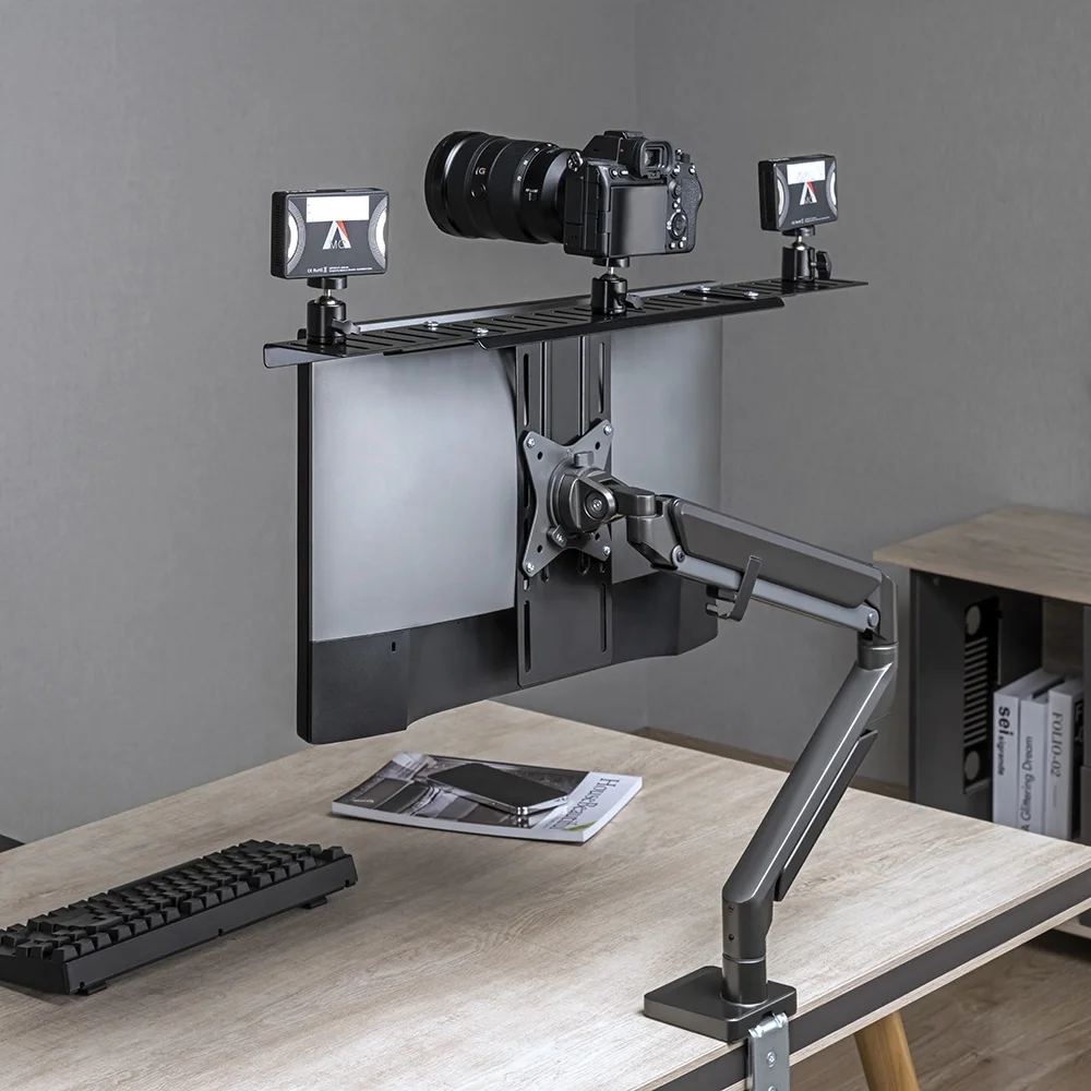 Height Adjustable Escritorio Gamers All-In-One Live Streaming VESA Compatible Device Shelf Camera Shelf for Monitor Arm
