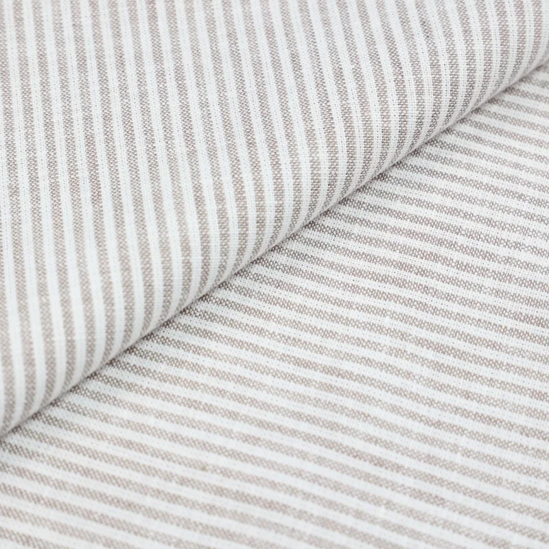 Hot Sale Poplin Stripe Shirt Fabric European Flax Yarn Dyed Woven Linen Cotton Fabric
