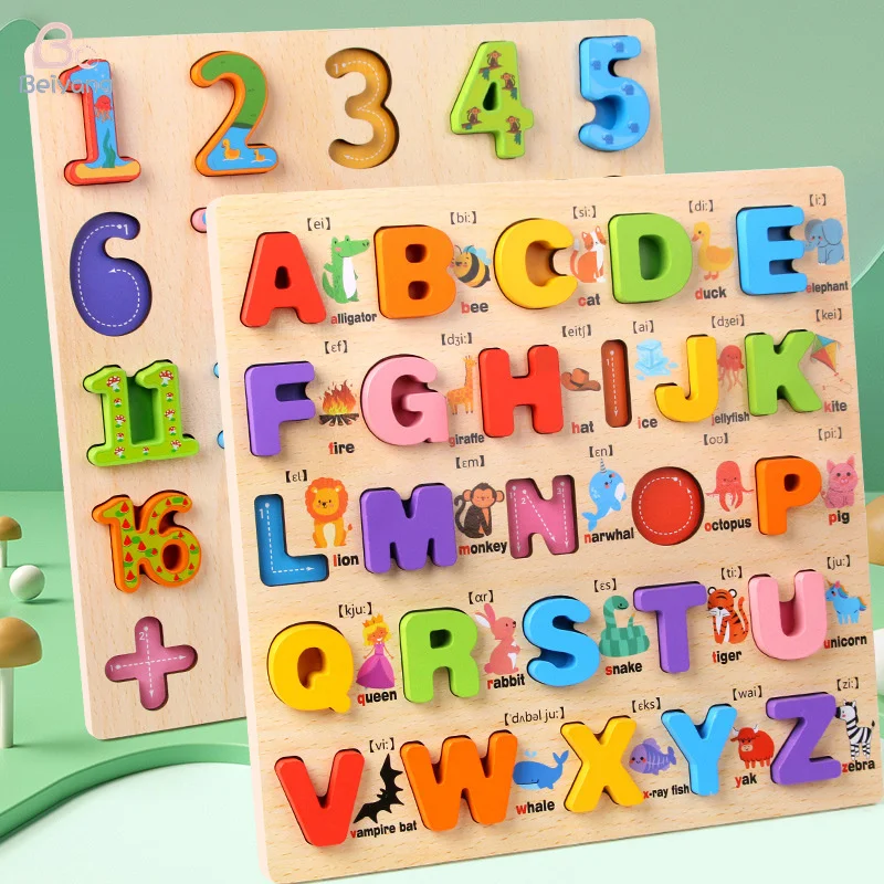 Montessori Baby Alphabet ABC And Number Learning Toys Wooden Early Educational Puzzle Board For Children Toddler
