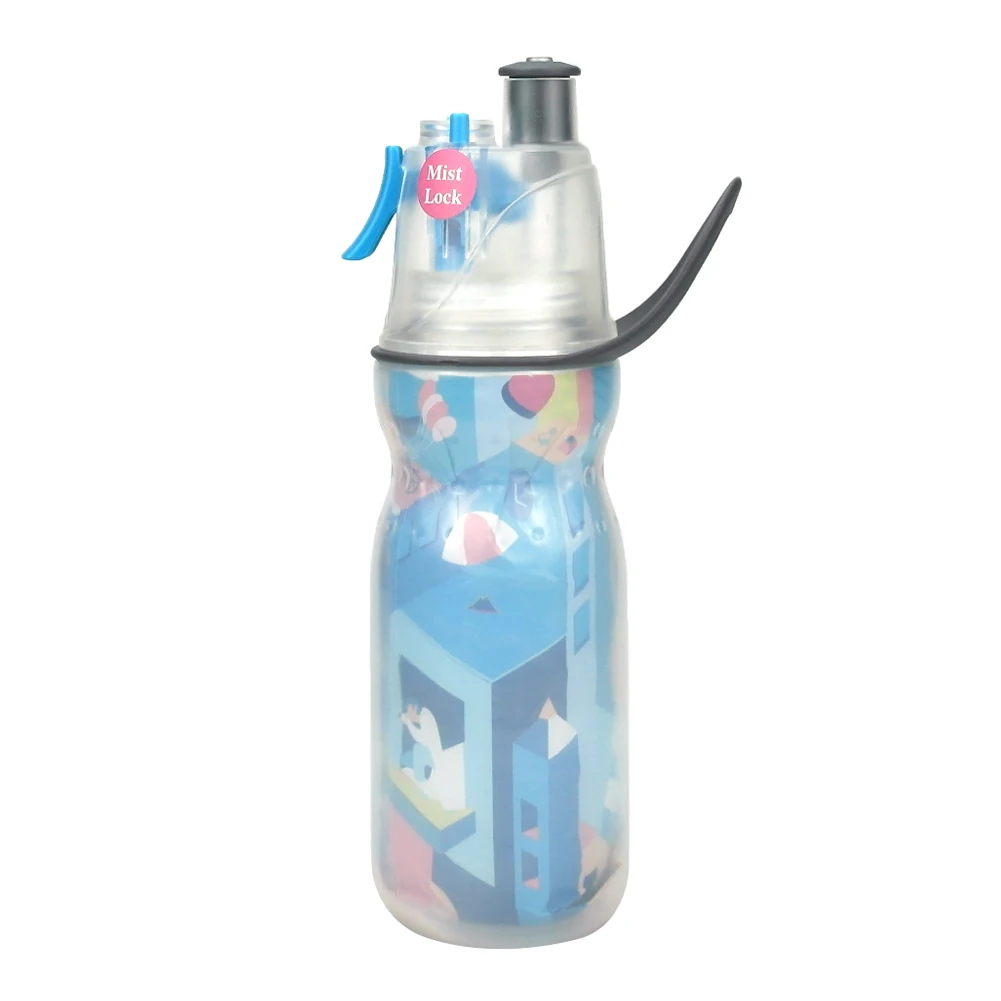 O2COOL Mist N Sip Misting Water Bottle 2-in-1 Mist And Sip Function With No Leak Pull Top Spout Kids Water Bottle