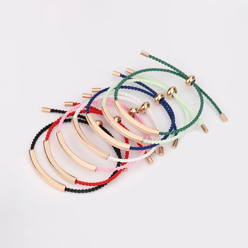 Non Tarnish Waterproof Gold Plated Stainless Steel Jewelry Adjustable Cord Custom Blank Bar Bracelet For laser Engraving