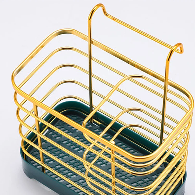 Multifunctional Luxury Gold Plated Metal Knife Fork Spoon Organizer Cutlery Chopstick Holder Rest for Kitchen Counter