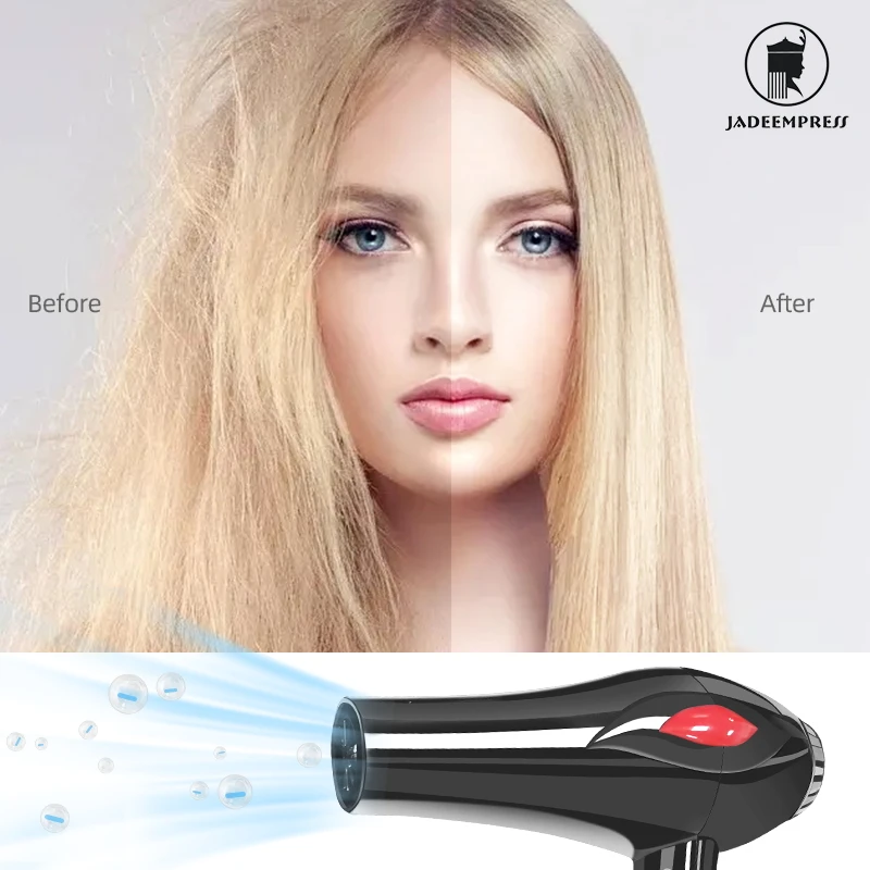 Less Frizz and For Shiny Hair Dryer, Air Electric Negative Ion Hair Dryer  with 3 Heat Settings and Two Nozzles