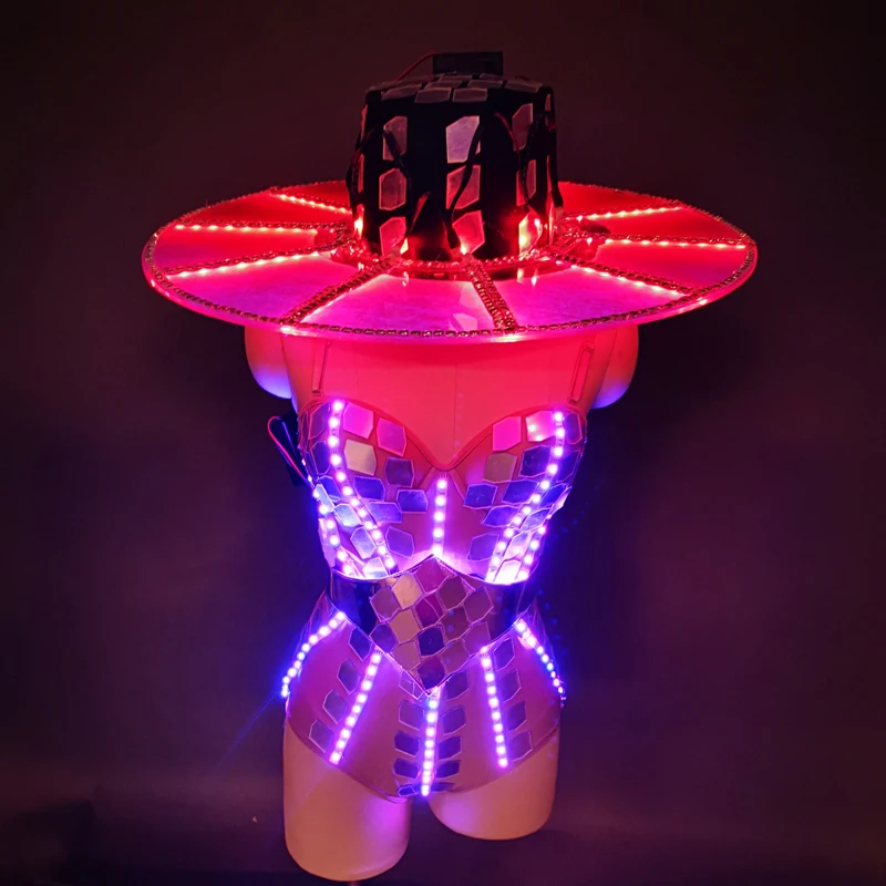 High Quality Mirror Clothing Silver Mirror Dress Evening Sexy Dress Short Skirt LED Costumes Performance Dress For Show