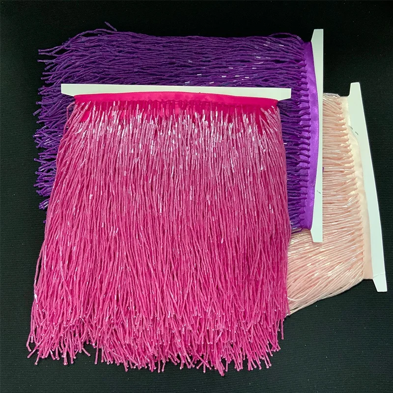 Hot pink fringes 14cm glass beaded fringe Crystal Beads Fringe for Haute Couture tassels accessories