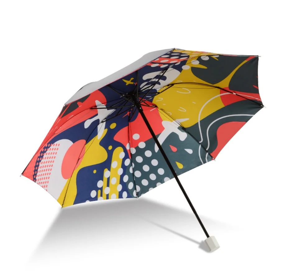 Newest Colorful China Amazing Customized Design Wholesale Printing 3 Folding Manual open Umbrella with Anti UV black coated