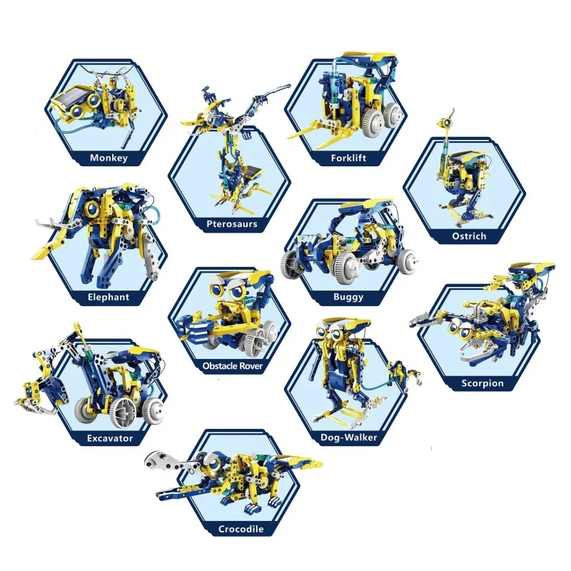 Hot selling 11  in 1 solar toy robot DIY assembling early education toys intelligent toy wholesale
