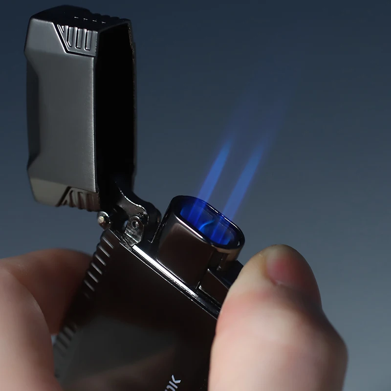 Wholesale Windproof Lighter Inflatable 2 Jet Blue Flame Gift Box Safe And Durable Custom Logo Smoking Accessories