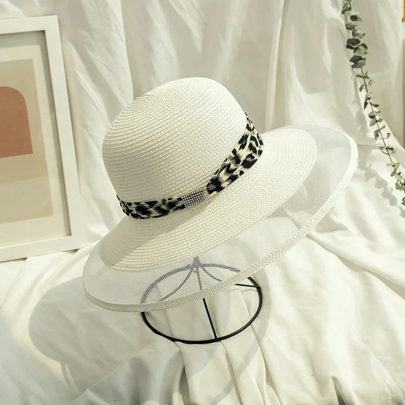 New Arrival Summer and Autumn High Quality Beach Leopard Ribbon Straw Sun Hats