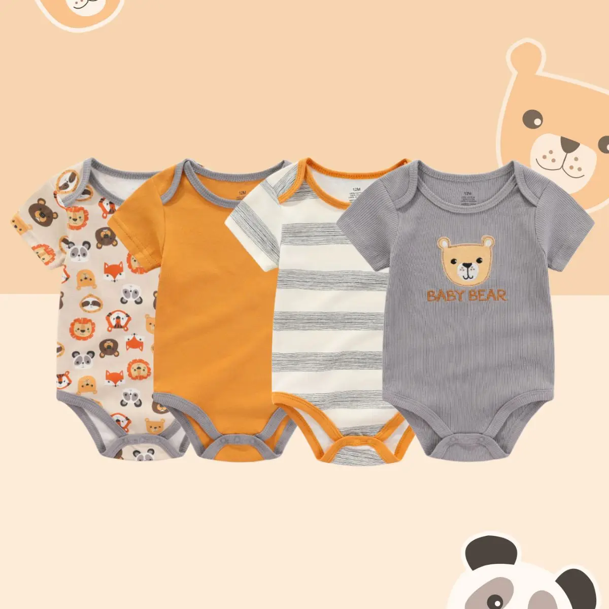 Summer High Quality Cotton Short Sleeves Unisex Toddler Baby Rompers 4Pcs 0-12M baby Clothes