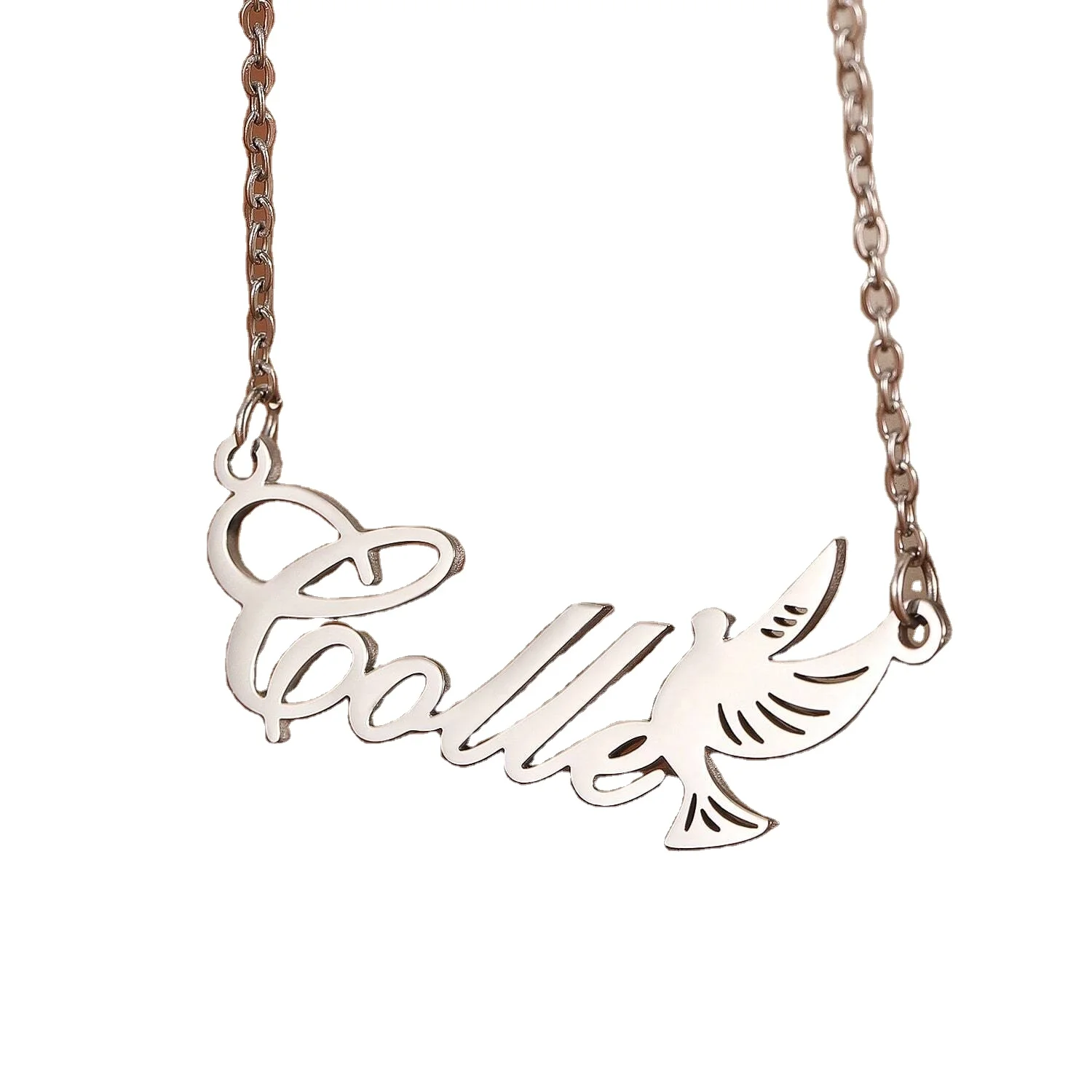 Duoying Silver Bird Angel Wings Dog Ear Necklace Custom Christmas Gift Name Necklace