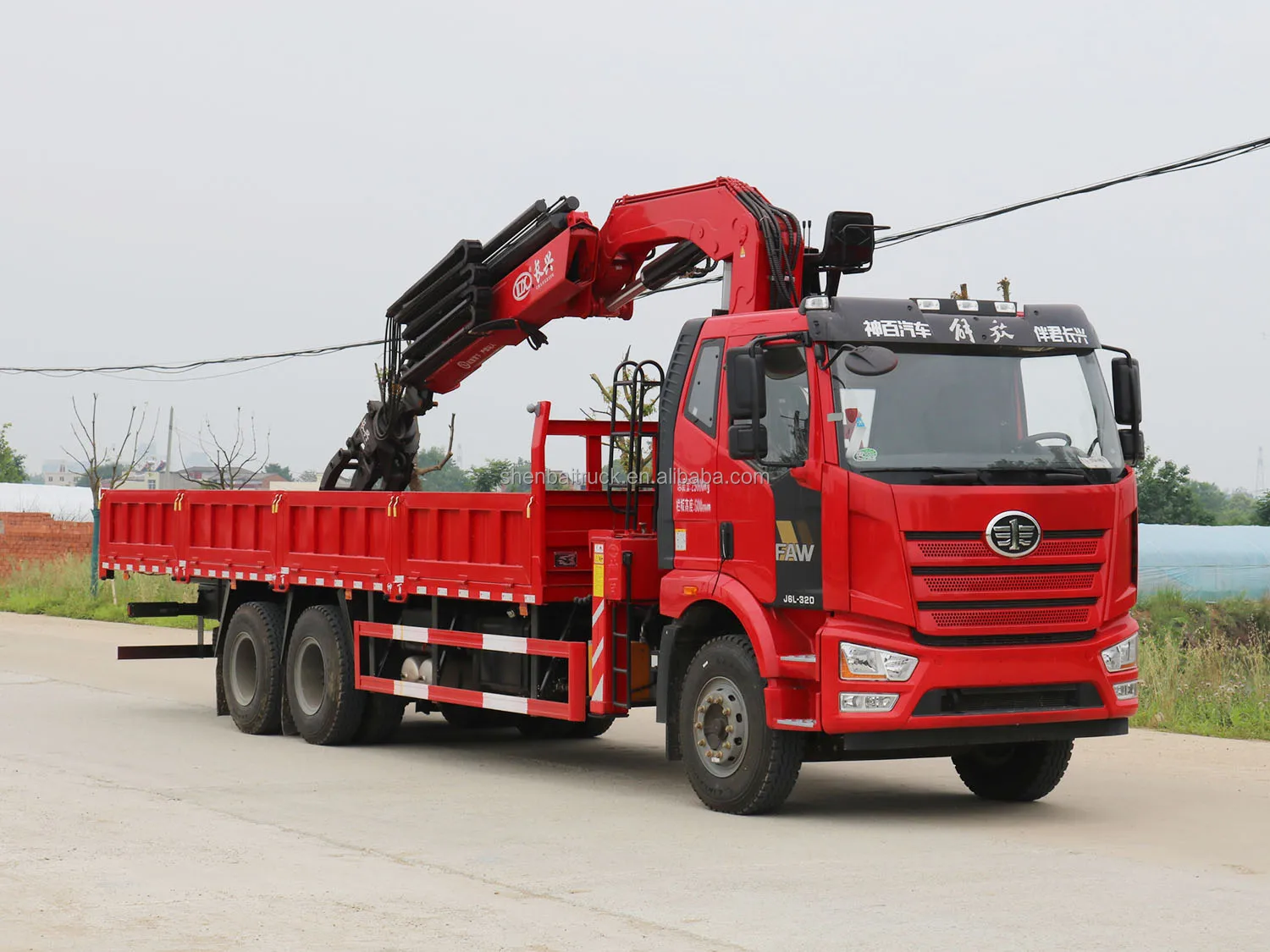 China Brand FAW 6x4 Cargo Truck Mounted Crane Shenbai 12Ton 16Ton 20Ton Hydraulic Knuckle Boom Crane with Grapple