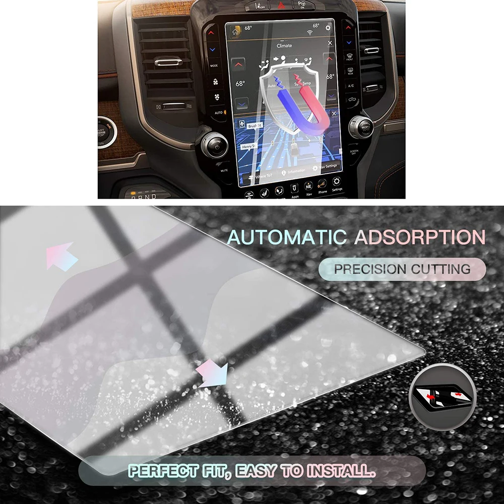 HD Tempered Glass Car Navigation Screen Protector Center Control Touch Screen Film For 2019-21 Dodge RAM 1500 2500 3500 Uconnect