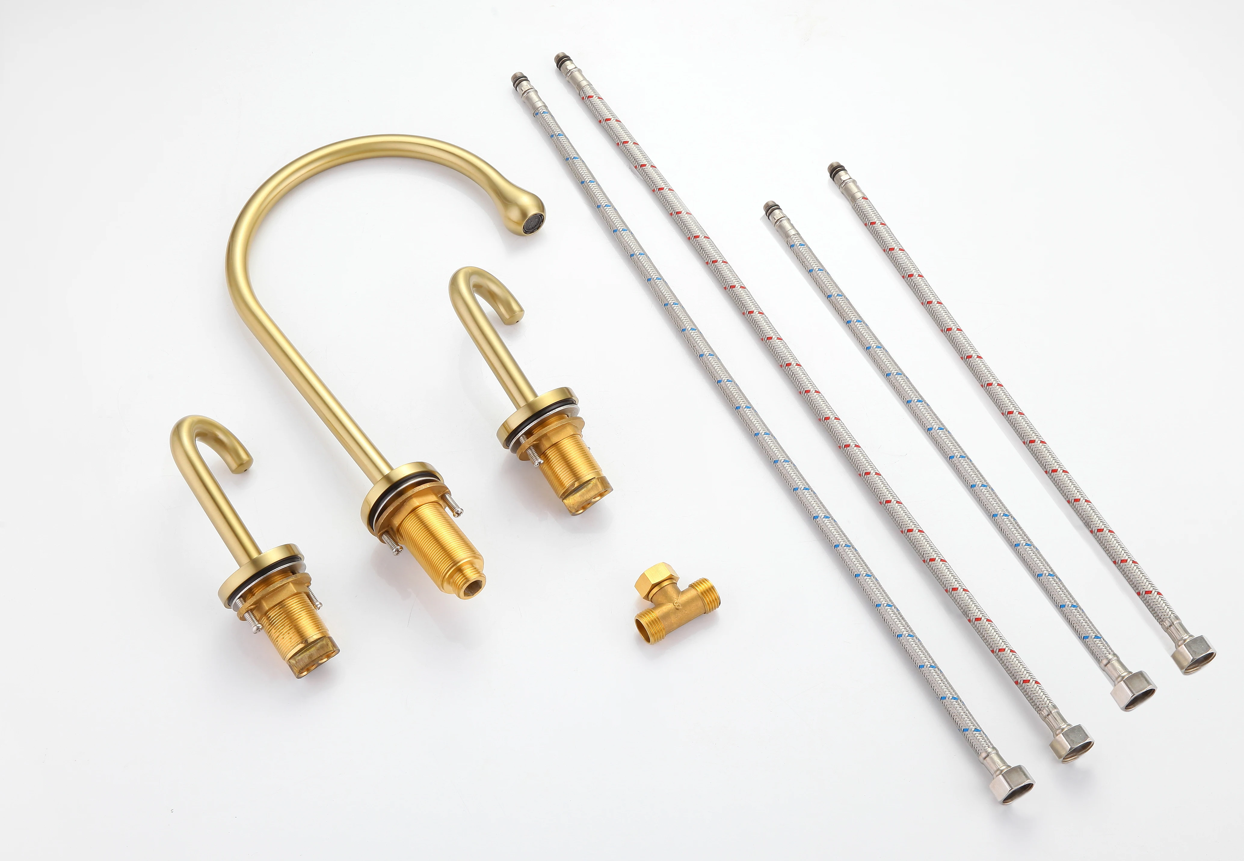 
kaiping high quality fancy Bathroom Basin Mixer Tap 3 Holes Dual Handle Sink Faucet Brushed Gold 