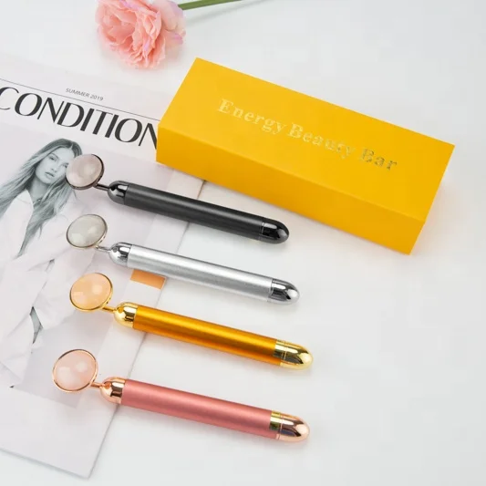 Dropshipping Metal 24k Golden Anti Aging Skin Beauty Face Lifting Rose Quartz Vibrating Jade Roller