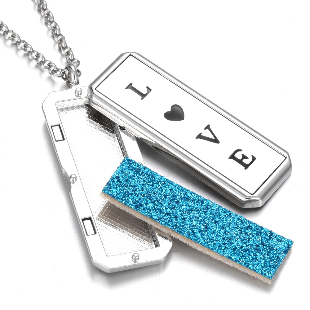 Aromatherapy Necklace Diffuser Jewelry Rectangle Stainless Steel Magnetic Locket Pendant Essential Oil Diffuser Perfume Necklace