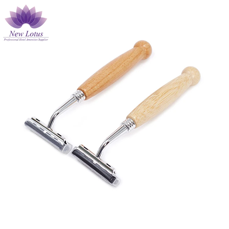 Одноразовая деревянная безопасная бамбуковая ручка бритвенная бритва с двойным лезвием из нержавеющей стали