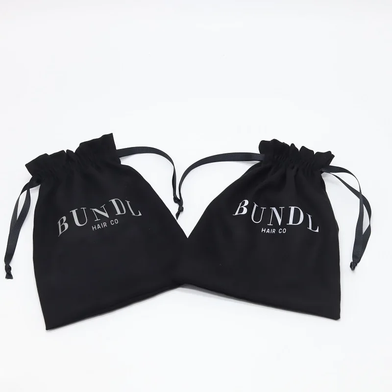 Luxury Custom Branded Black Suede Fabric Packaging Pouch Suede Shoe Bundle Hair Hat Cloth Dust Drawstring Bag