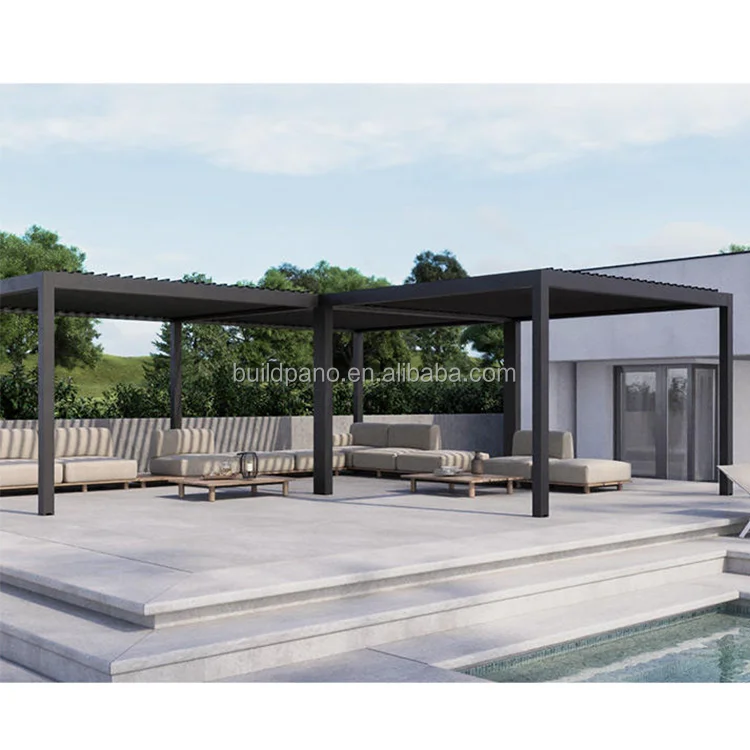 2025 European standard LED Lights Luxury Modern Outdoor Pergola Aluminium Waterproof Louver Roof Metal Garden Pergola