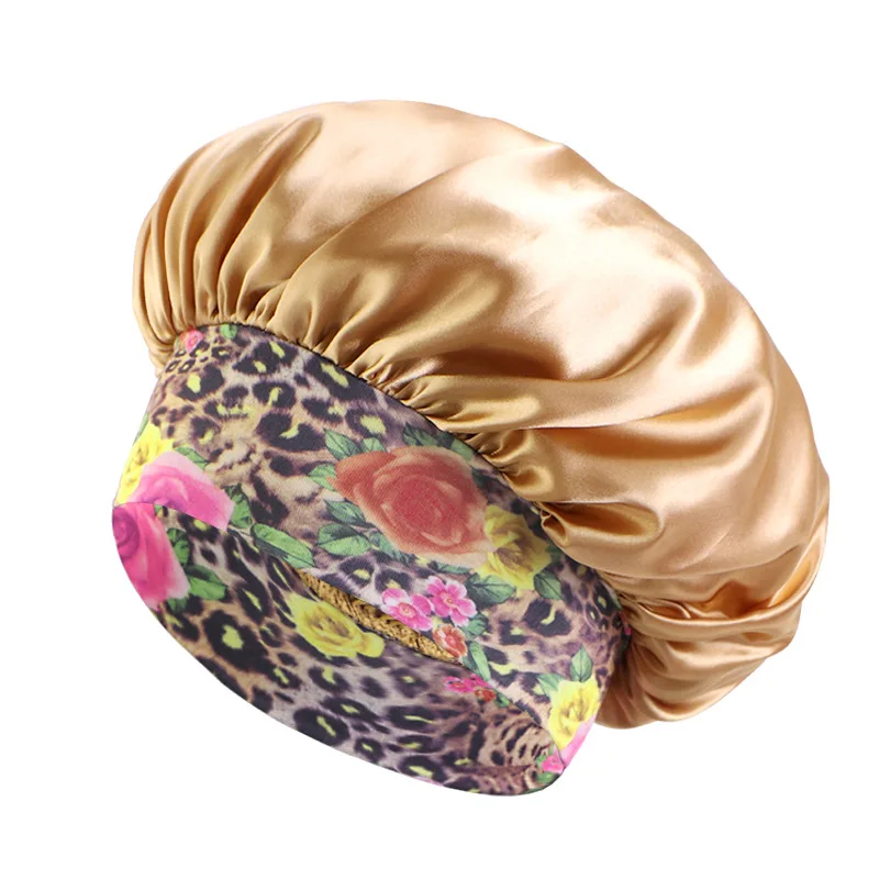 Wholesale Luxury Ladies Silk New Designer Bonnets Custom Logo Printed Fedora Sleep Hair Hats Women Wraps Silk Hair Bonnet