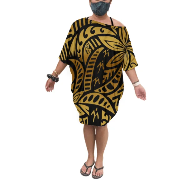 1 Custom Ladies one size poncho Dresses Polynesian Tribal Print Batwing Sleeve Loose Off Shoulder Womens free size tops