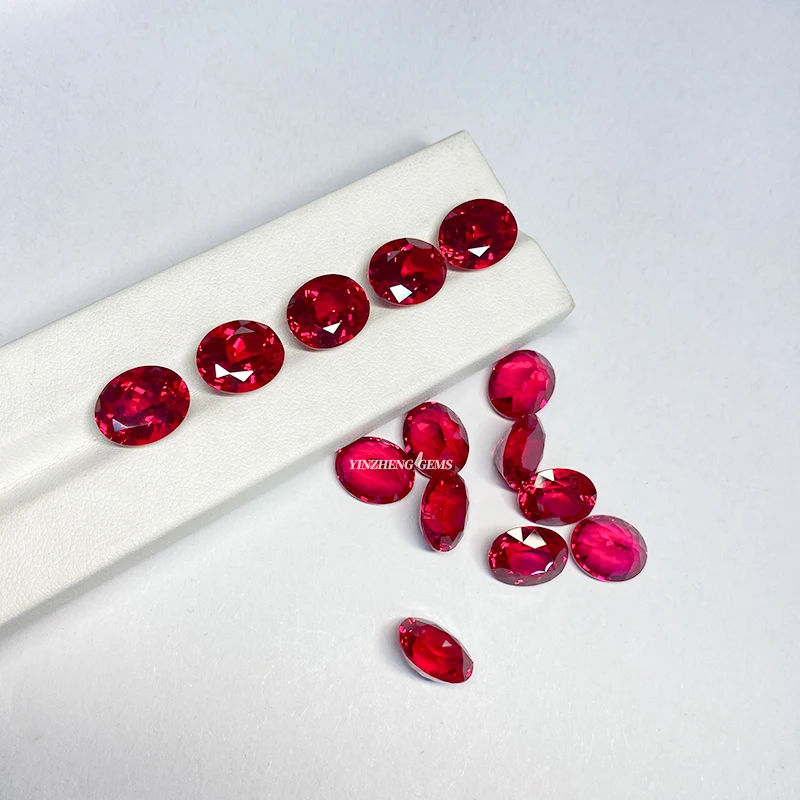 High Qualtity 3A 5A Grade Oval Shape Synthetic Pigeon Blood Red Ruby Bead Loose Gemstones Ruby