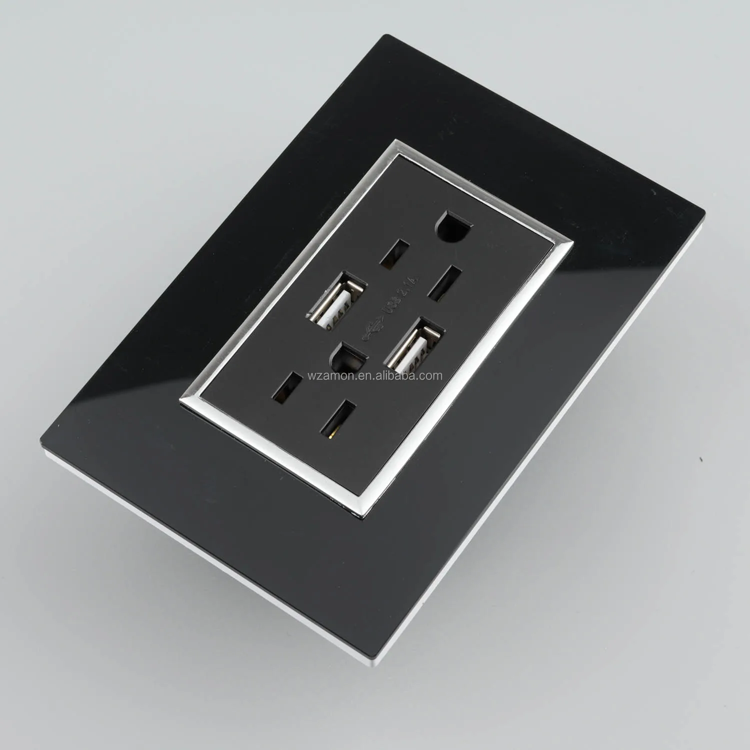 black glass acrylic  110v 220v 15amp 5-15r american double socket with usb sockets with usb socket wall usb receptacle