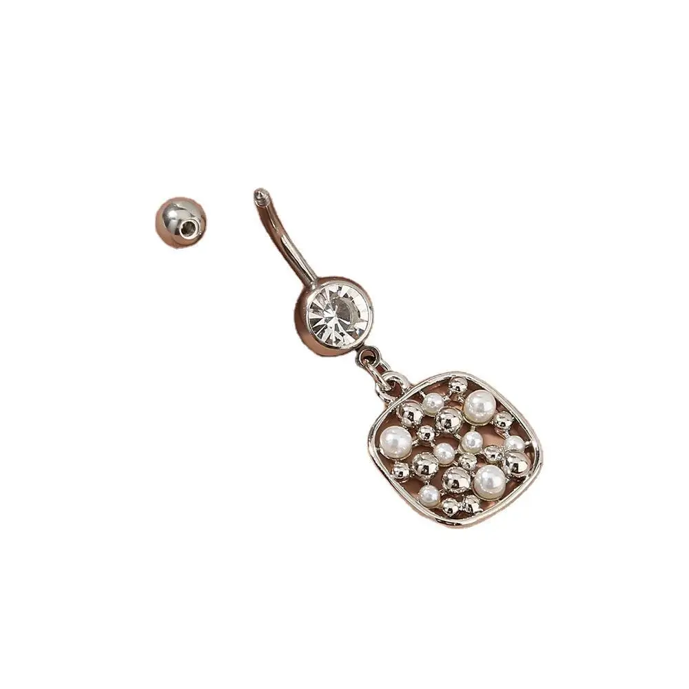 European Style Geometric Body Piercing Jewelry Pearl Belly Ring Stainless Steel Zircon Navel