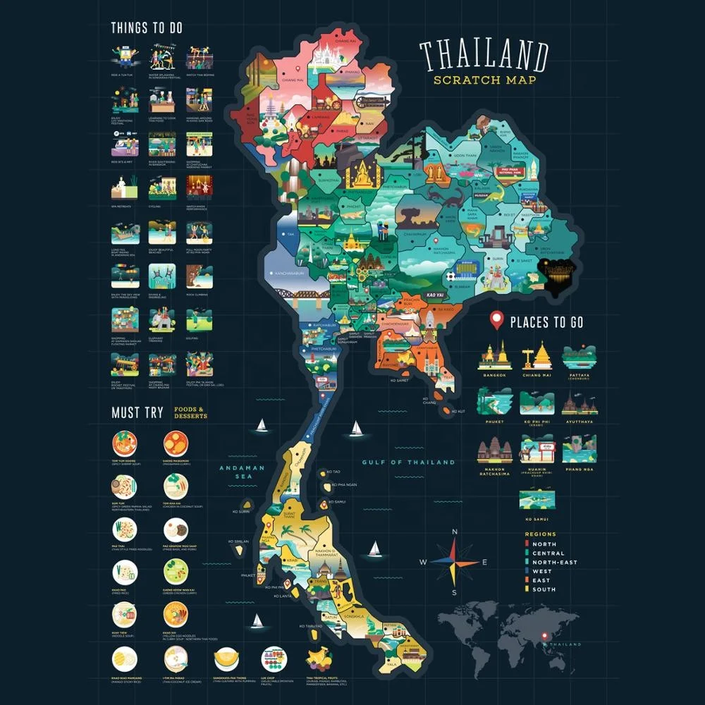 Индивидуальная царапина, Карта путешествий из Таиланда, царапина с аксессуарами