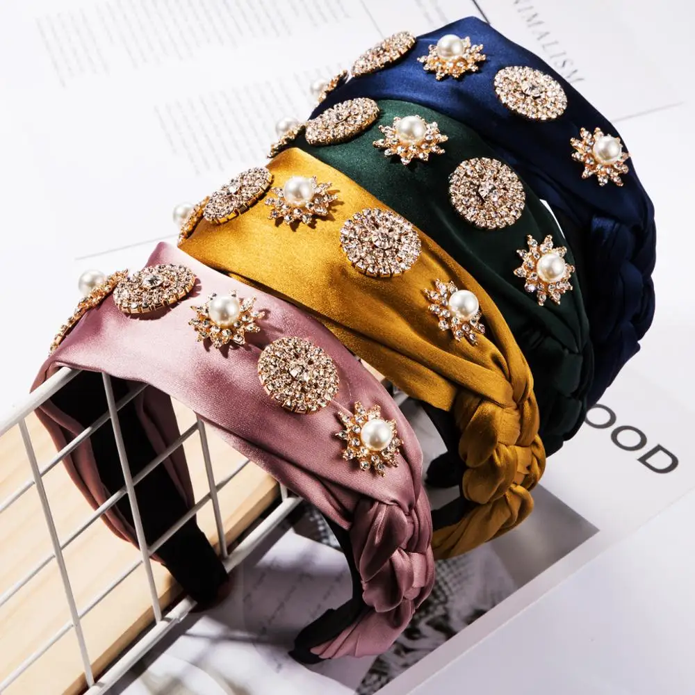 
Dvacaman Custom Hair Accessories Pearl Crystal Cloth Fabric Cross-knit Weave High-end Hair Bands Headband for Women Party 