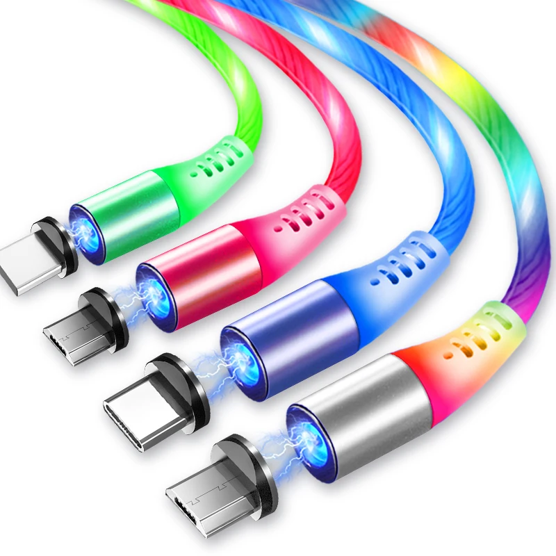 Rotating magnetic cable LED flowing light cable Luminous fashion cool cable 3 in 1