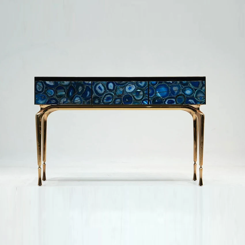 Luxury Stainless Steel entryway Console Living Room Drawer Console Table Natural Agate Corridor Console Table