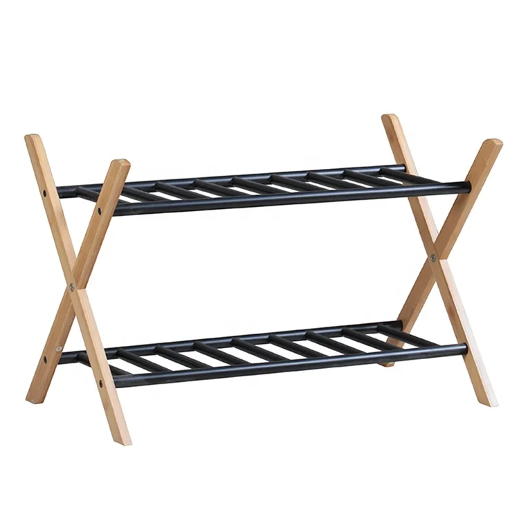 Simple modern wholesale living room entryway bamboo metal iron shoe rack organizer