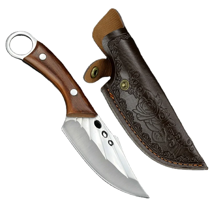 Wood Handle Woodthrush Outdoor Hunting Knife Camping Knife Forged stainless steel Chef butcher cleaver Fish knife With sheath
