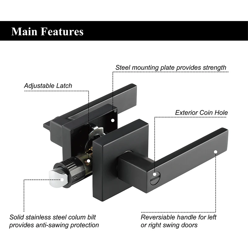 Heavy Duty Privacy Door Handle Interior Lever Lock Door Handle