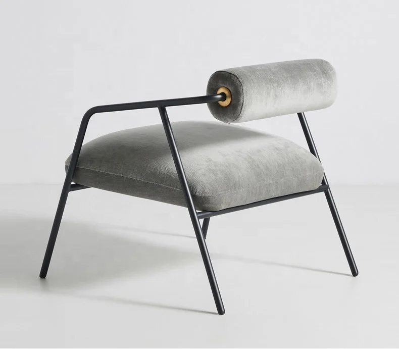 Modern Simple Design Chair Metal Frame Velvet Fabric Accent Armchair Hotel Hall Lobby Customized Lounge Chair