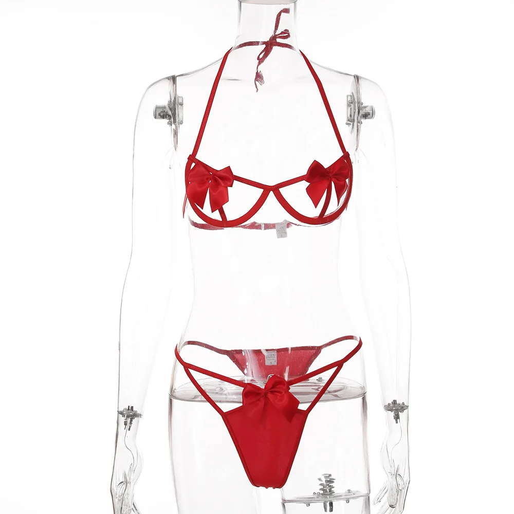 2021 Custom Designer Luxury Japanese Women Two Piece Mature Erotic Sexy Cute Red Butterfly Silk Lingerie Lingeries Panties Set