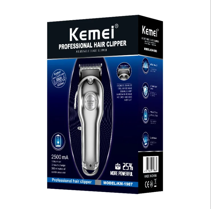 kemei hair clipperKM-1987 Hair Clipper Charging Adjustable Carbon Steel Knife Head Full Metal Body Electric Clipper