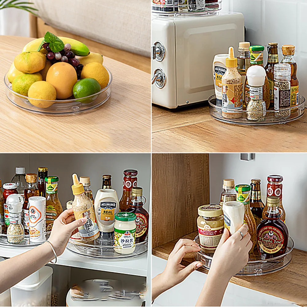 2 PCS Smart Storage Solution Kitchen Clear Lazy Susan Organizer Rotating Storage Rack With Versatile Use
