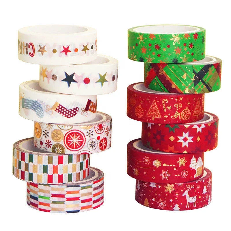 Hot sale Merry Christmas Foil Washi Tape Set Quality Stationery Diy Scrapbooking  Album School Tools Scrapbook Paper Stickers