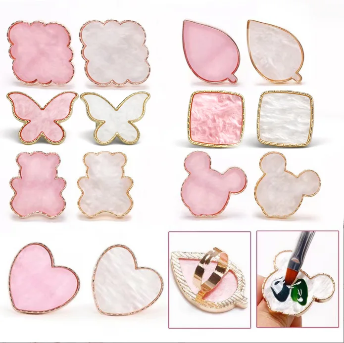 Resin Ring Nail Gel Polish Fashionable Color Mix Palette Nail Art Easy Clean Mini Finger Ring Board Beautiful Marble Manicure