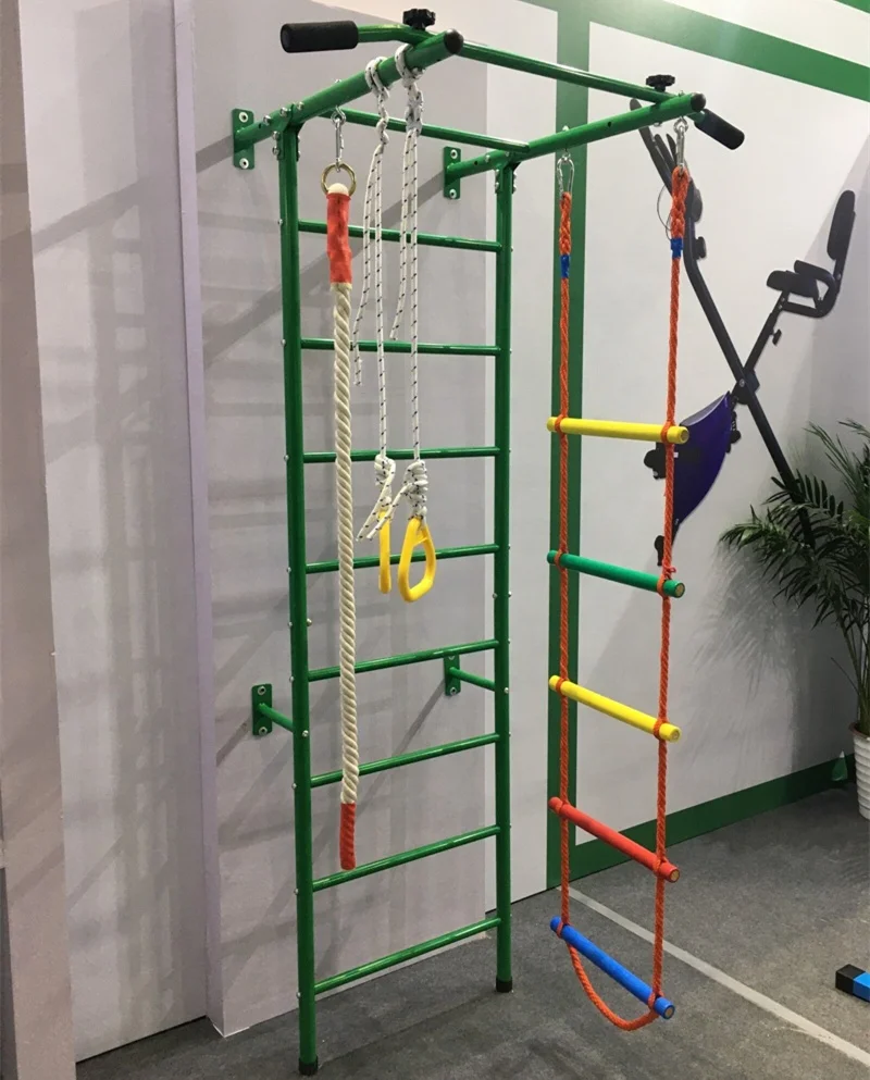 Kids Indoor Playground Swedish Wall Gymnastic Ladder Playground Set for Schools Kids, With Rings, Climbing Rope, Ladder