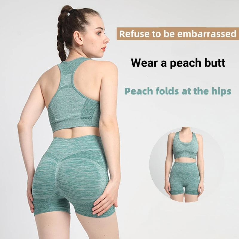 Wholesale Women Gym Push Up Seamless Scrunch Butt Yoga Pant Sport Fitness Workout High Waist Short Leggings Yoga Set