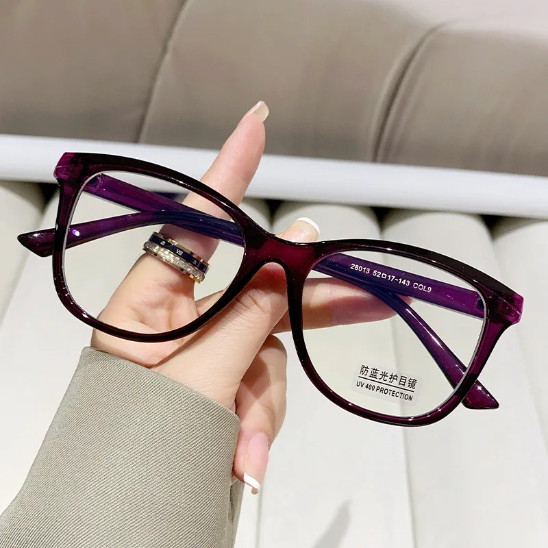 Fashion Cat Eye Eyewear Color Blocking Optical Eyeglasses Frame Computer Gaming Eye Protection Anti Blue Light Flat Glasses
